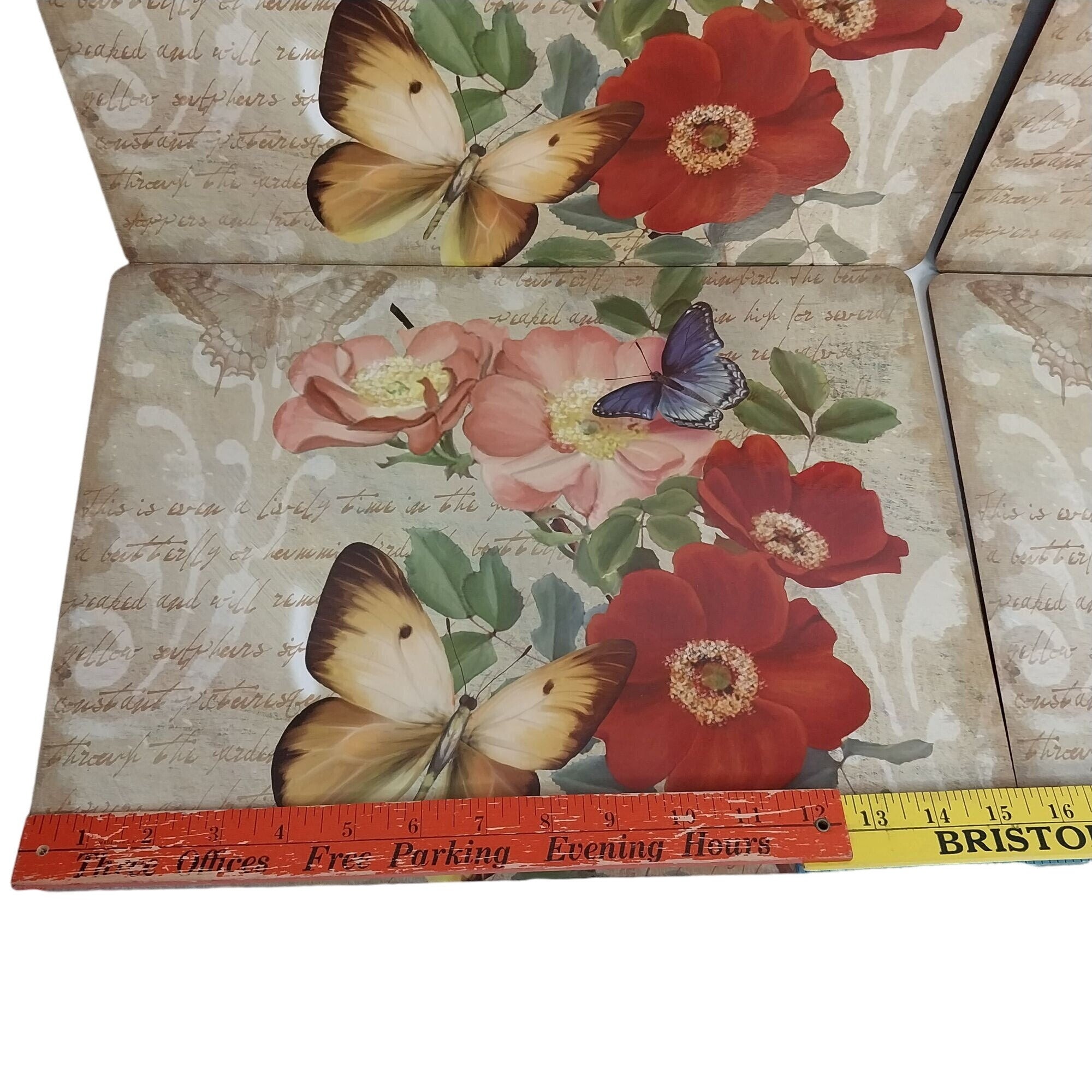 Pimpernel Cork Backed Placemats Set of 4 Butterflies Pink Red Flowers