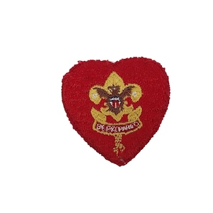 Vintage Boy Scouts BSA Life Scout Rank Heart-Shaped Patch Embroidered Red Yellow