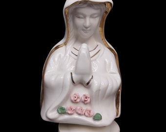 Vintage Madonna Virgin Mary Porcelain Music Box Religious Catholic