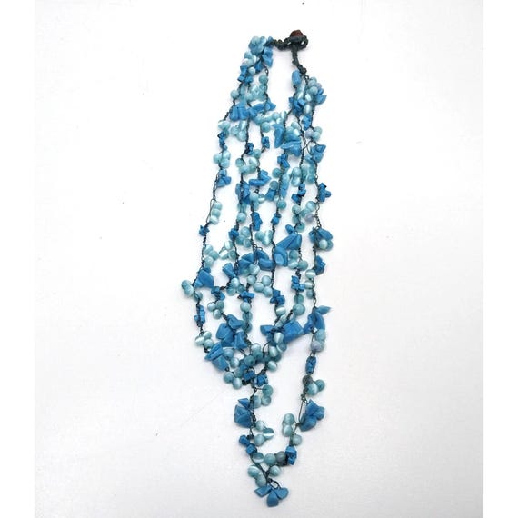 Handcrafted Multi-Strand Blue Shell Chip Beaded N… - image 3