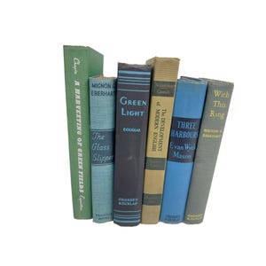 Lotto di 6 libri d'epoca e antichi con copertina rigida, decorazione in blu e verde, Staging Decorator
