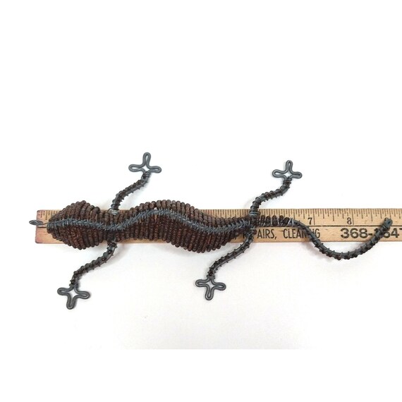 Artisan Handmade Beaded Wire Lizard Gecko Sculpture Orange Brown
