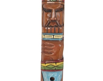 Wooden Totem Tiki Recorder Tribal Art Decor Hand Carved