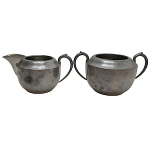 Vintage Evans International Pewter Creamer & Sugar Bowl Set