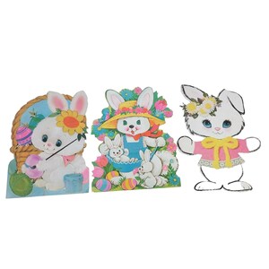 Conjunto de 3 decorações de papelão recortadas em formato de coelho da Páscoa vintage