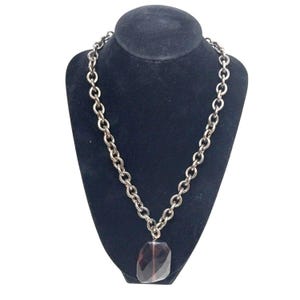 Chunky Gunmetal Chain Necklace Faceted Purple Pendant Adjustable