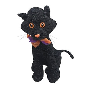Funkelnde schwarze Katze Halloween Plüschtier Fliege Hug & Luv Stofftier 33 cm