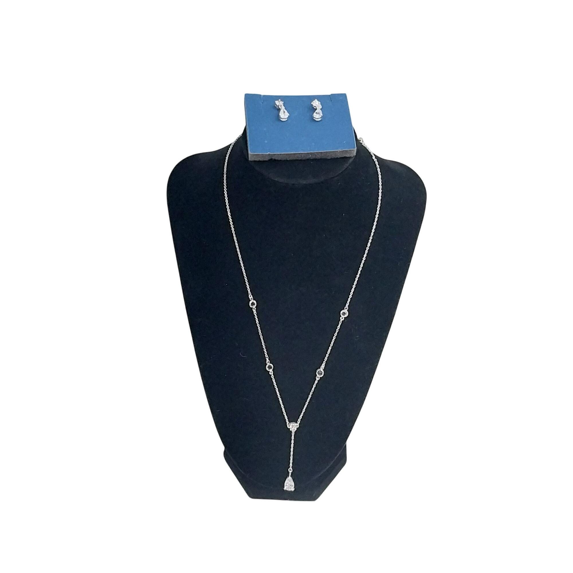 Avon CZ Pear Drop Stations Necklace & Earring Giftset Silvertone 2005