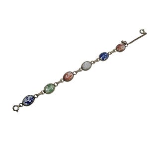Vintage Multicolor Art Glass Cabochon Oval Link Bracelet Gold-Tone Confetti
