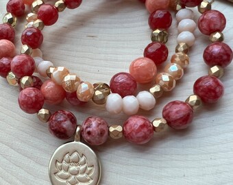 Pink Jade & Glass Beaded Bracelet Stack
