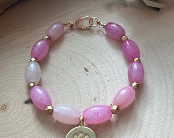 Pink Quartz Lotus Charm Bracelet