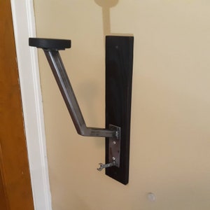 Industrial Wall Mounted Wood and Welded Steel Motorcycle Helmet Rack
