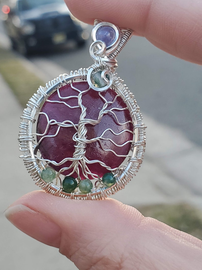 Ruby w Tanzanite /& Moss Agate Tree in Sterling Silver