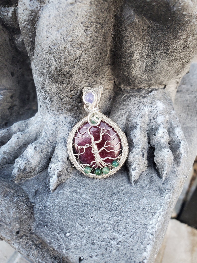Ruby w Tanzanite /& Moss Agate Tree in Sterling Silver