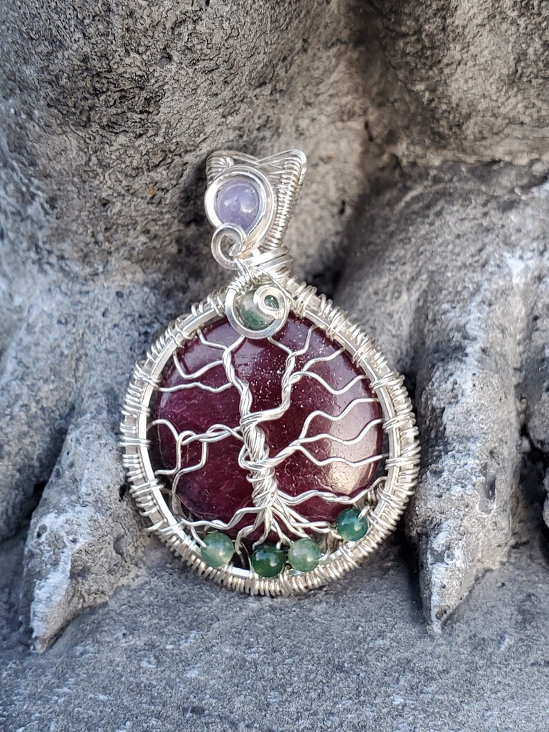 Ruby w Tanzanite /& Moss Agate Tree in Sterling Silver