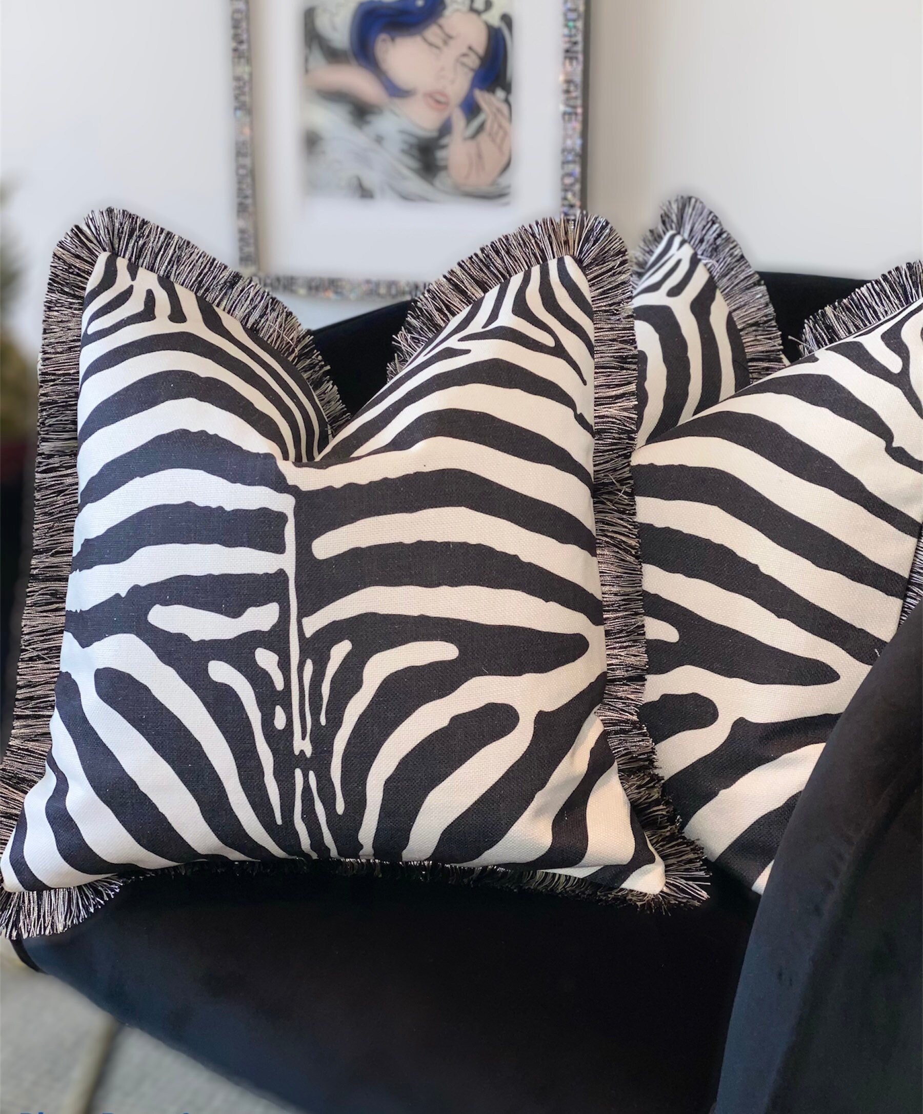 Zebra Print Cushion Pillow Square Black and White Fringe Etsy