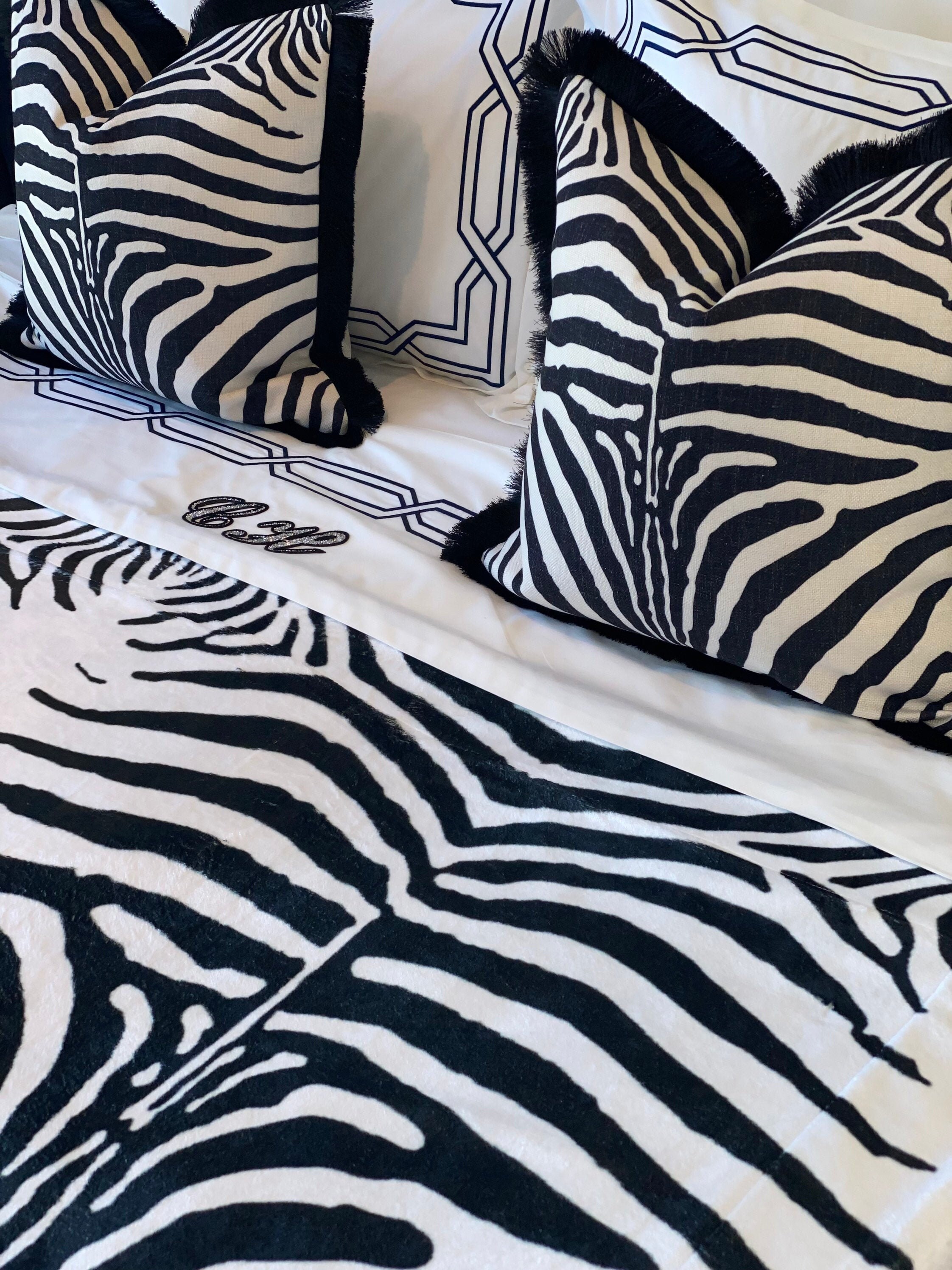 Zebra Print Cushion Cover Square Skin Black and Off White Etsy