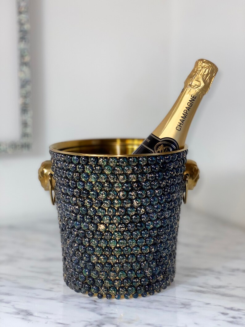 Ice Bucket Gold Embellished Green Gold Foil Beads Rhinestones Etsy