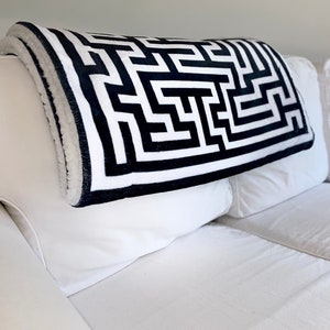 Labyrinth Sherpa Blanket SKU 98764345 | Black and White Geometric Throw Maze Chevron Warm