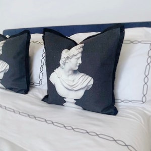Apollo Bust Cushion SKU 56700226 | Off Black and Off White Pillow Statue Antique Black Fringe
