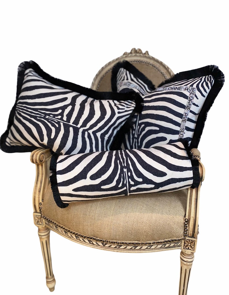 Zebra Print Bolster Cushion Pillow Linen Black and Off White Etsy