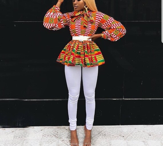 Kente topafrican print blouse with puff 