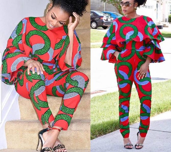 african print jumpsuit with cape