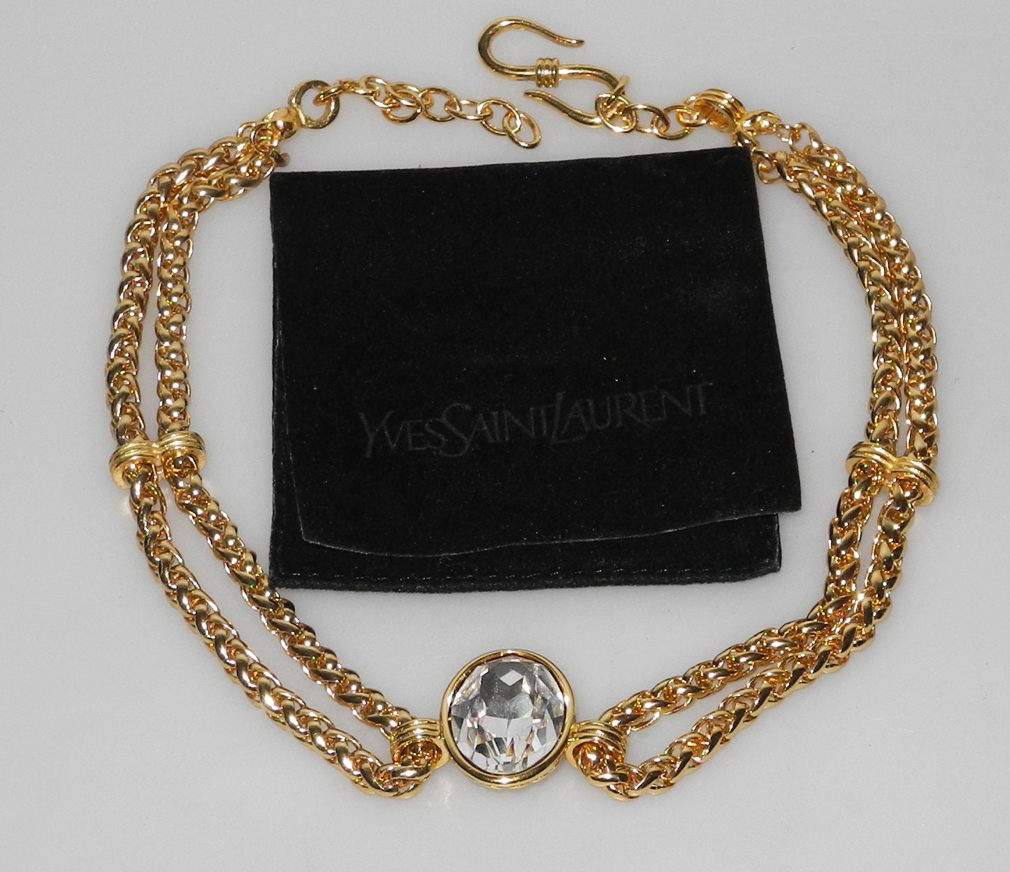 Yves Saint Laurent Gold Metal Necklace With Double Mesh and 