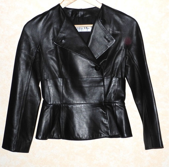 CHRISTIAN DIOR Veste en cuir noir, T.36 superbe
