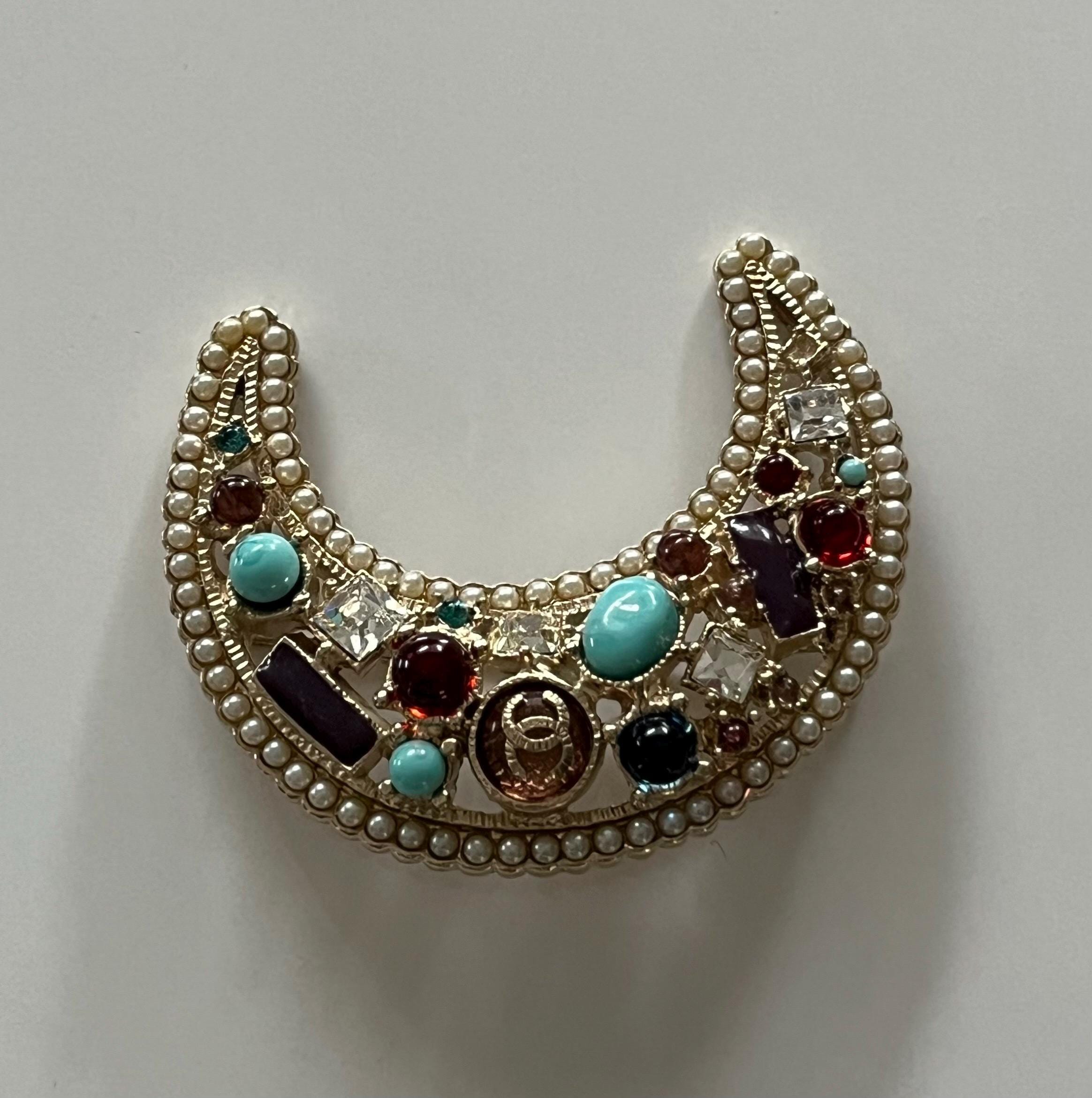 Chanel Moon Brooch in Gold Metal Cabochons Multi colored Pearls and Rhinestones Sublime Etsy UK