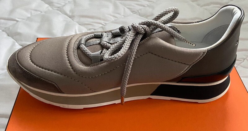 HERMES Sneakers in Canvas and Gray Leather P.40 Very Good