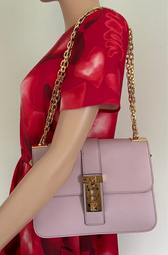 VALENTINO ROCKSTUD BAG in Sugared Pink Leather Chain Shoulder 