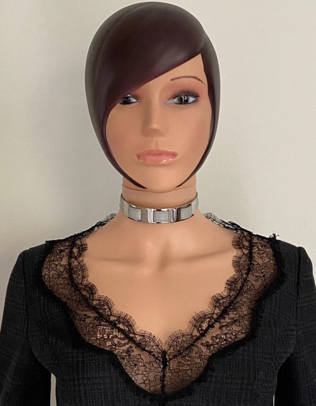 Hermès Choker Necklace in Gray Leather and Silver Metal From Etsy