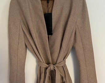 ESCADA caramel wrap jacket in wool and alpaca, belt, superb size 44