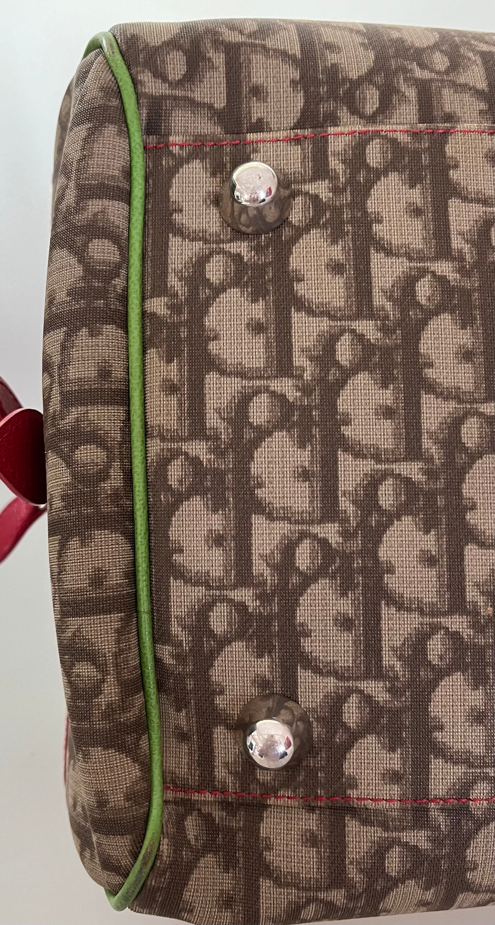 Christian Dior Vintage Rasta Monogramm Trotter Boston Tasche aus beschichtetem Canvas und mehrfarbigem Leder Staubbeutel und Karte sehr guter Zustand Etsy