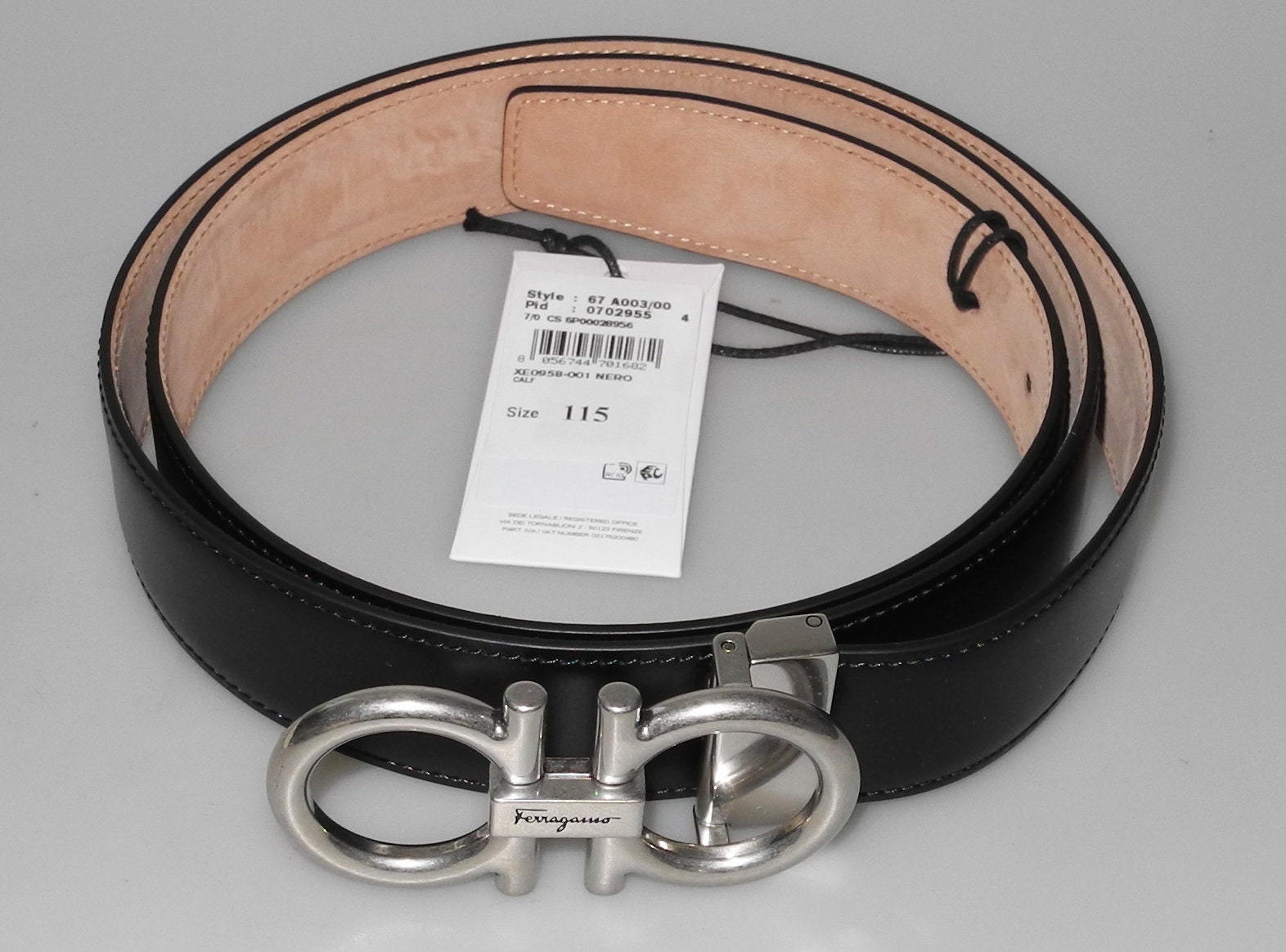 Salvatore Ferragamo Belt Black Leather Buckle Silver Metal 