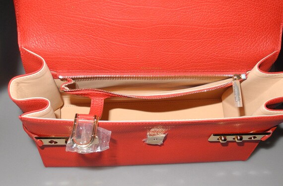 Delvaux Large Red Grained Leather Bag, Shoulder Strap, Dustbags, Papers, Superb