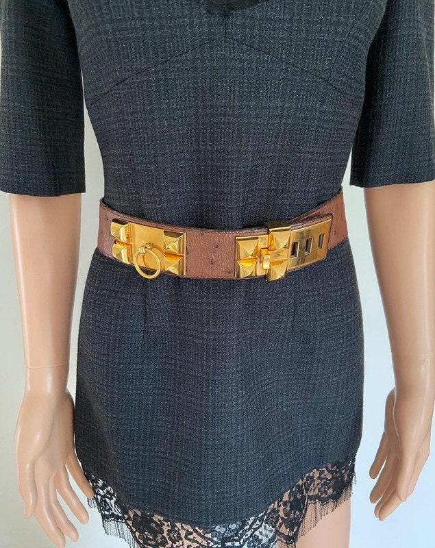 HERMES CEINTURE collier de chien en autruche marron vintage T.85 Dustbag tres bel etat Etsy France