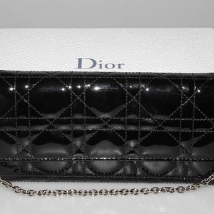 CHRISTIAN DIOR Patent Cannage Lady Dior Charms Pochette Black 167723