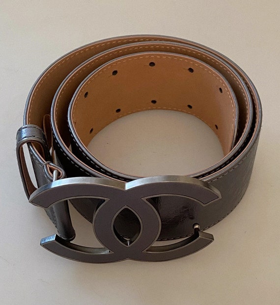 CHANEL BELT Wide in Silver Gray Leather CC T.90 Very - Etsy Hong Kong
