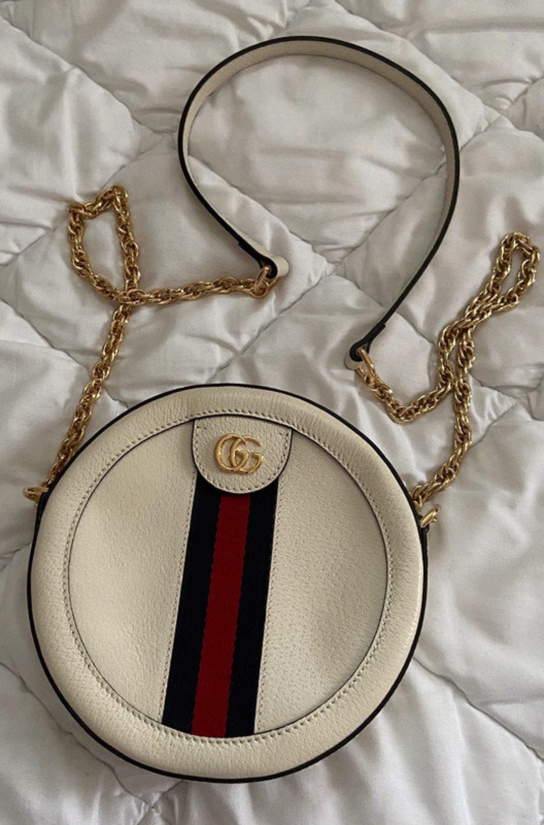 GUCCI Ophidia Round Bag in Ivory Leather Shoulder Strap - Etsy Australia