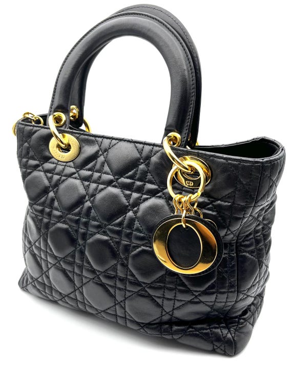 Christian Dior Vintage Lady Dior Bag Black Quilted Cannage Leather Dustbag Very Good Condition Etsy Canada