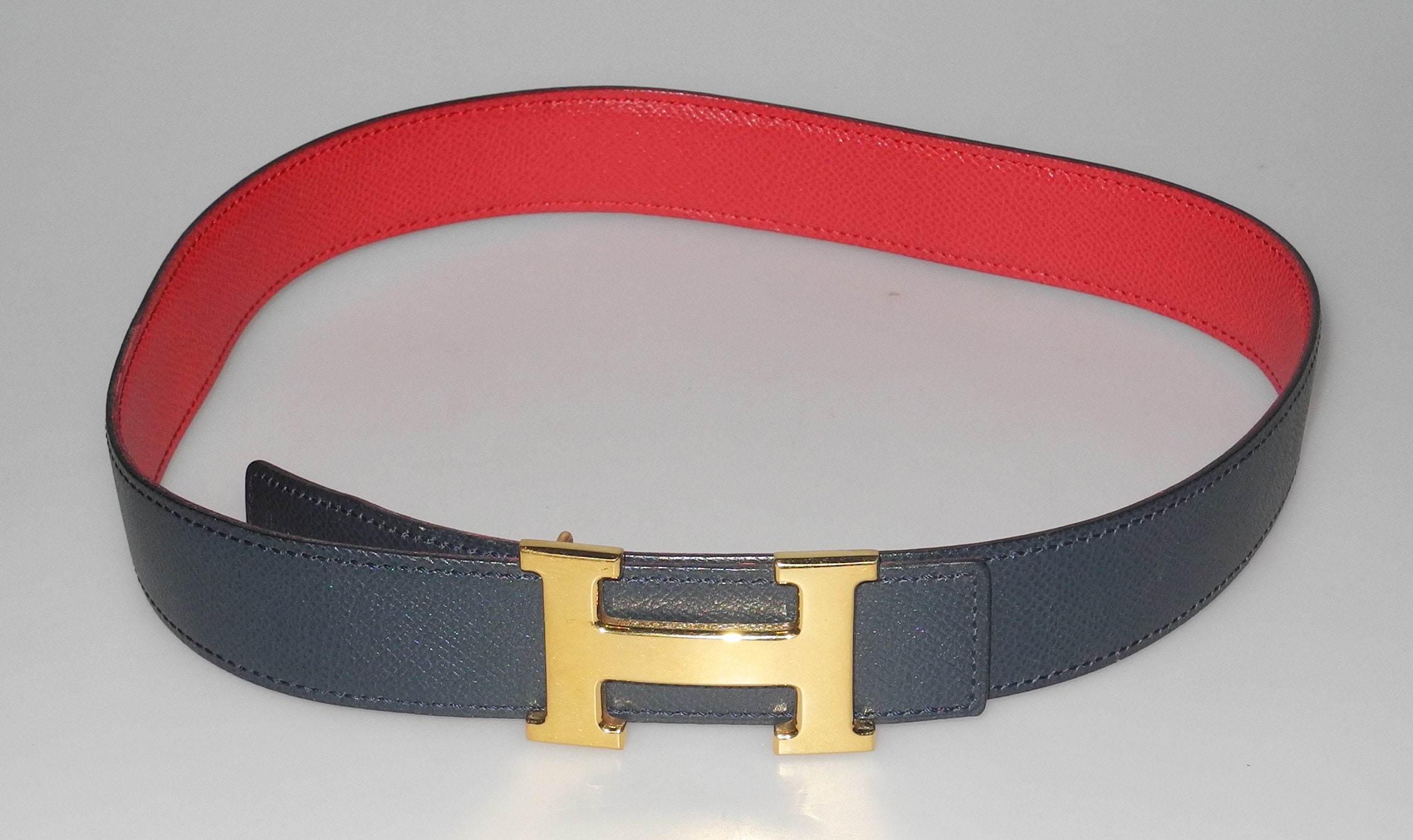 HERMES BELT Constance in Navy Blue and Red Leather Vintage 