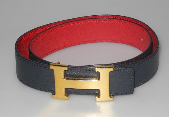 HERMES RIEM Constance in marineblauw en rood leer vintage uit - België