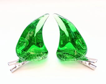 FAIRY BLOOD |  Resin Clip-On Devil Horns | Green Hair Clips and Rave Accessories for Whimsy Goths or Halloween Horns Cosplay