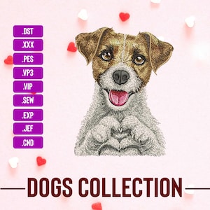 Jack Russel Terrier Haustiere geliebt, realistische Stickerei, Haustierstickerei, Herzstickerei, glückliche Stickerei, Hundestickerei, Stickmuster