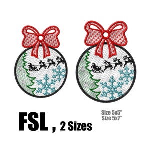 Merry Christmas Ornament: Freestanding Lace Embroidery Design (Digital Download)