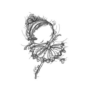 May include: A black and white line drawing of a ballerina. The ballerina is wearing a tutu and has her hair up in a bun. The image has the text "CREATIVE PUNCHING" in the upper left corner.