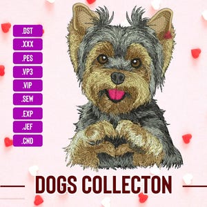 Yorkien , Realistic embroidery, pet embroidery, heart embroidery, happy embroidery, dog embroidery pes, Embroidery Designs