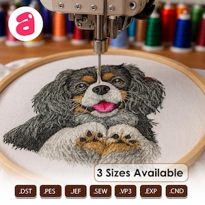 Diseño de bordado de Cavalier King Charles Spaniel: Bordado realista de mascota (Descarga digital)